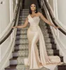 2024 Şampanya Nedime Elbise Düğünler İçin Bir Omuz Deniz Kızı Artı Boyut Uzun Kristal Boncuklar Resmi Şeref Hizmetçisi Düğün Konuk Giyim İpek Satin