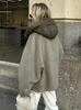 Kvinnor Fashion Solid Hooded Short Jacka Causal Long Hides Zipper Female Coat Autumn Winter Ladies Warm Commute Outwear 240130