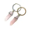 Keychains 15st Natural Stone Hexagonal Prism Key Rings Silver Color Healing Pink Crystal Car Decor Keyholder For Women Men