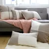 Kissen aus Baumwolle und Leinen, geometrischer Patchwork-Bezug, nordische Kontrastfarbe, Karomuster, dekorative Kissen für Sofa