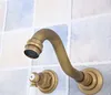 Bathroom Sink Faucets Dual Ceramic Handles Wall Mounted Antique Brass 8" Widespread 2 Handle 3 Hole Tub Faucet Mixer Tap Lsf529