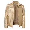 Steampunk Shiny Gold Leather Jackets For Men Night Club Mens Fashion Leather Jacket Anti-Wind Motorcycle Hip Hop Coat 240124