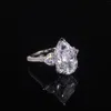 Cluster Rings GEM'S BALLET Pear Shape Diamond-fire CZ- White Handmade 925 Sterling Silver Three Stone Engagement Ring