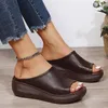 Slippers Wiggen Vrouwen Platform 2024 Zomer Mid Hakken Slippers Mode Peep Toe Strand Sandalen Slingback Zapatos Mujer Slides