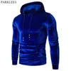 Royal Blue Velvet Velour Hooded Sweatshirt Men Autumn Casual Hip Hop Mens Hoodies Sweatshirts Sweat Homme Streetwear 240129