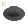 Damer Sun Boater Flat Hatts Small Bee Sequin Straw Hat Retro Guld flätad hatt Kvinnlig solskydd Shine Flat Cap RH 220817