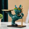 French Bulldog Decoration With Wood Holder Dog Sculpture for Home Decor Animal Statyes Butler Office Desk Ornaments Living Room 240131