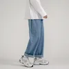 Korean mode mäns baggy jeans klassisk all-match fast färg rak ben denim bredben byxor manlig ljusblå grå svart 240127