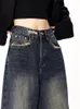 Jeans da donna Y2k Chic Donna Blu scuro dritto allentato BF Vita alta Casual Jean Pantaloni larghi in denim femminile 2024 Pantaloni autunno inverno