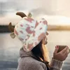 Bérets Chapeaux d'impression de vache pour femmes Chapeau de seau en peluche douce avec corne mignonne Casquette de pêcheur moelleuse d'hiver Chaud en plein air Hommes