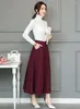 Skirts Black Elastic High Waist Pocket Long Skirt Women's Spring And Autumn Basic Casual Pleated Plus Size Slim Versatile Red