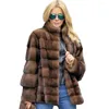 Haining – veste marron en fourrure de vison pour femmes, longueur moyenne, Patchwork, vêtements