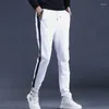 Männer Hosen Mode Seite Streifen Sport Männer Herbst Weiß Slim Fit Elastische Taille Kordelzug Jogging Hose