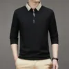 Mens Long Rleeve Turndown Kllar gofle Tshirt Business Casual Contrast Line Line Polo Shirt 240130