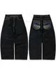 Y2K Wings Embroidered Pattern Jeans Mens Vintage 90s Black Straight Loose High Waist Pants Oversized Wide Leg Japanese Street 240122