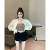 Women's Blouses Women Long Sleeves Sun Protect Shirt Blouse Tube Tops Two Pieces Set Loose Solid Color Short Summer