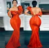 New Orange Bridesmaid Dresses Sexy One Shoulder Backless Sleeveless Elegant Lotus Collar African Girls Evening Prom Gowns Formal Beach Party Vestidos