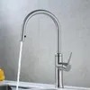 Torneiras de cozinha pia de aço inoxidável mangueira puxar para baixo 360 rotação misturador água fria e alça única
