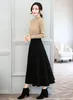 Skirts Black Elastic High Waist Pocket Long Skirt Women's Spring And Autumn Basic Casual Pleated Plus Size Slim Versatile Red