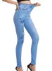 Kvinnors leggings casual joggings sexig elastisk mjuk faux denim jeans fjäril tryckt stretch blyertsbyxor fitness hög midja leggins