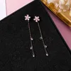 Dangle Oorbellen Minar Koreaanse stijl Messing Goud Meerdere roze kleuren CZ Zirkoonkristal Kersenbloem Lange ketting Kwastje Drop Voor Dames Meisje