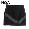 Gonne FBZA Moda Donna 2024 Primavera Gioielli Artificiali Nappa Una Linea Mini Gonna Chic Design Femminile A Vita Alta Breve Mujer