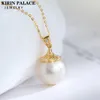18K Gold Necklace Pendant Round Natural Freshwater Pearl AU750 Yellow Gold Pendant Womens Fine Jewelry Gift With Certificate 240119