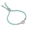 Braccialetti con ciondoli 1pc 12mm Bracciale con ciondolo cuore di pesca Rame intarsiato Zircone Placcato oro Corda regolabile Chiusura in metallo Bracciale per gioielli da donna