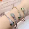 Designer 2024lies Women Top Quality Full Diamond Ring Women's Green Eyed Double Head Snake Bracelet with Adjustable Opening 's Original Quality