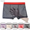 Cuecas masculinas sexy sem costura calcinha masculina ultra-fino transparente boxers homem malha boxershorts homme boxer shorts calças yq240214