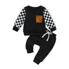 Kledingsets Baby Girl Plaid Geroolde sweatshirt en broek set met lange mouwen - Stijlvolle herfst winteroutfit voor peuters