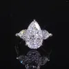 Cluster Rings Gem's Ballet Pear Shape Diamond-Fire Cz- White Handmade 925 Sterling Silver Three Stone Engagement Ring