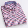 Sommar 100% Cotton Oxford Shirt Mens Kort ärmficka mjuk bekväm vanlig fit Business Purple Dress Shirts Men 240202