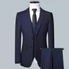 Hoge Kwaliteit Blazer Vest Broek Mannen Eenvoudige Zakelijke Elegante Mode Sollicitatie Gentleman Pak Slanke 3-delig Pak 240125