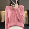 Malhas femininas malha lã cardigan feminino o-pescoço camisola mujer manga longa topo estilo moda vintage roupas em outerwears borda ondulada