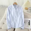 Casual Cotton Women's Oxford Shirt Autumn Good Quality Woman Blus and Tops Lady White Blue Striped Shirts Clothes 240123