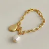 Braccialetti a maglie WTLTC Goccia singola Perla d'acqua dolce Moneta Waterdrop per donna Catene a disco minuscole Bracciale a strati con ciondoli