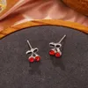 Boucles d'oreilles à clous pour femmes et filles, bijoux coréens en émail, cristal, perle, fleur, fraise, cerise, ensemble à la mode, 2024