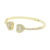 Bangle 2024 Iced Out Bling Open Heart Bracelet Gold Silver Color CZ Hearts Charm For Women Luxury Hip Hop Jewelry