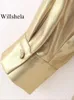 Willshela femmes mode métallique doré simple boutonnage Blouse Vintage revers cou manches longues femme Chic dame chemises 240130