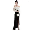 Party Dresses Black Off Shoulder Evening Dress Women Big Bow Long Sleeves Split Homecoming Exquisite Elegant Modern Formal Clown