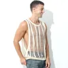 Conjuntos de sujetadores para hombre Malla Fishnet Tank Top Singlet Muscle Sheer Undershirt Chaleco Sin mangas Camiseta Ropa de dormir Gimnasio Masculino Disfraces Gay