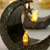 Eid Mubarak Led Candlestick Middle Eastern Festivals Crescent Moon Star Candle Lamp Ramadan Kareem Happy Party Decor 240122