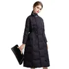 New Winter Women White Duck Down Jacket Round Neck Thick Drawstring Lengthened Windproof Fashionable Temperament Coat