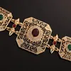 Vintage Crystal Metal Belt för kvinnor ihålig blomma marockansk bröllopsklänning guldfärgbälte smycken set justerbar 240127