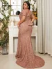 Missord Plus Size V-Neck Korta ärmar Sequin Mermaid Hem Evening Dress Wedding Party Elegant Formal Dress Women Prom Gown 240202