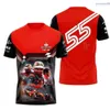5vin Heren T-shirts Heren Zomer Korte Mouw 3D Printing F1 Team T-shirt Driver 16 Leclerc 55 Sainz Losse O-hals Ademende Kleding Street Style