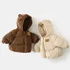Chaqueta de invierno para niños lindo oso nieve con abrigos espesos para niñas tibias ropa de algodón de algodón Chidlren parkas encapuchado 16 años 240122