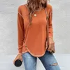 Autumn And Winter Womens Fashion Button Irregular Long Sleeve Tshirt Casual Round Neck Orange Patchwork Versatile Top 240130