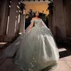 Jasnozielona z narzędzia do balowej suknia quinceanera sukienka luksusowa brokat aplikacja koronkowa 3dflower tull corset 15 vestidos de xv anos